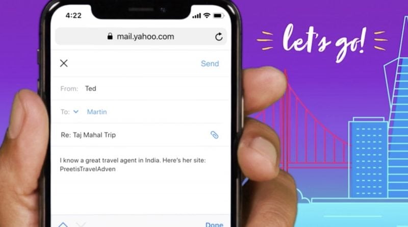 Interfaz de redacción de correo en Yahoo Mail para móviles