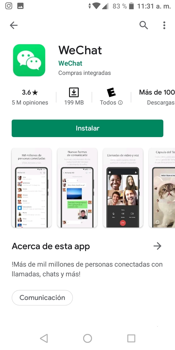 aplicación de WeChat en la PlayStore