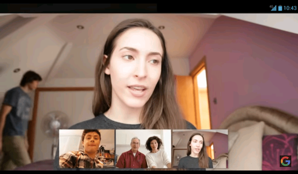 Tres usuarios participan en una videollamada de Google Hangouts