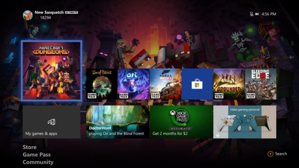 Interfaz de inicio de Xbox Live en Xbox One