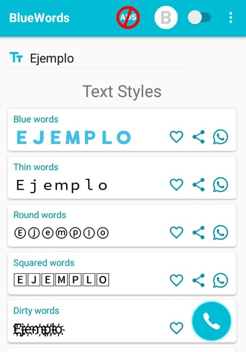 bluewords para cambiar el color de la letra del whatsapp