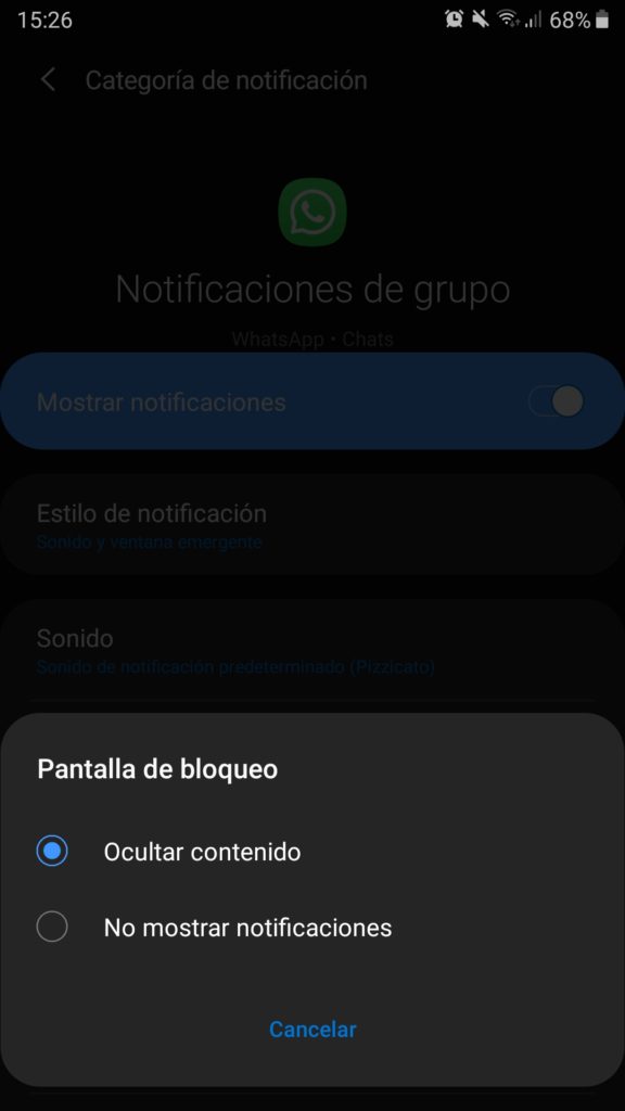 Opciones para ocultar notificaciones de WhatsApp de la pantalla de bloqueo en Android
