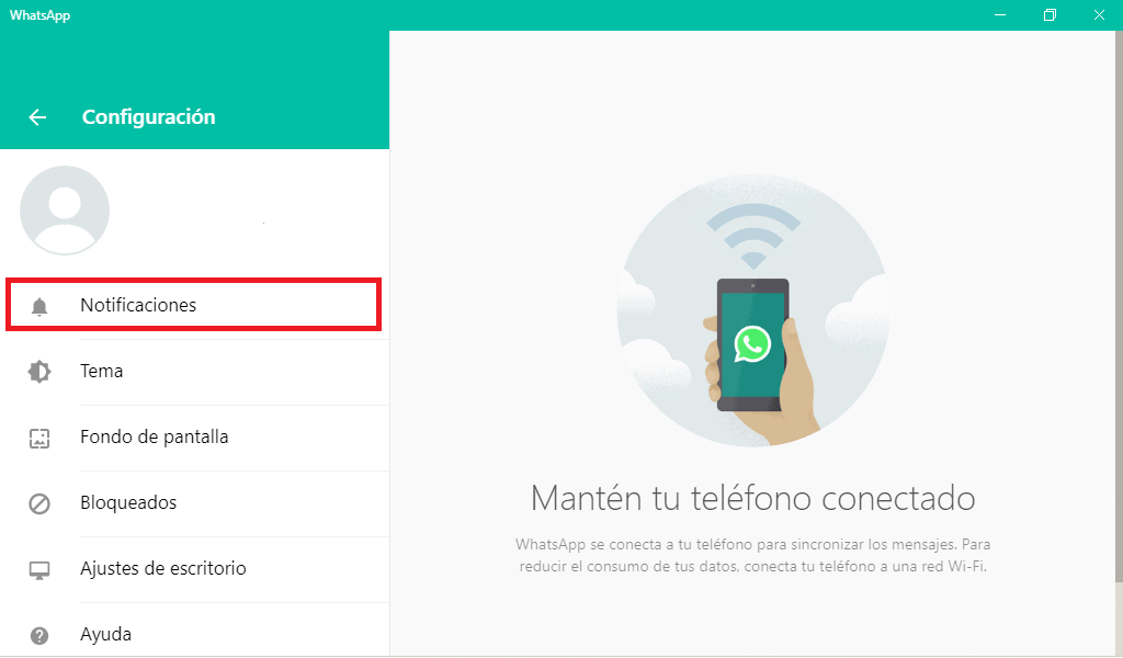 Menú de Configuración en WhatsApp para PC