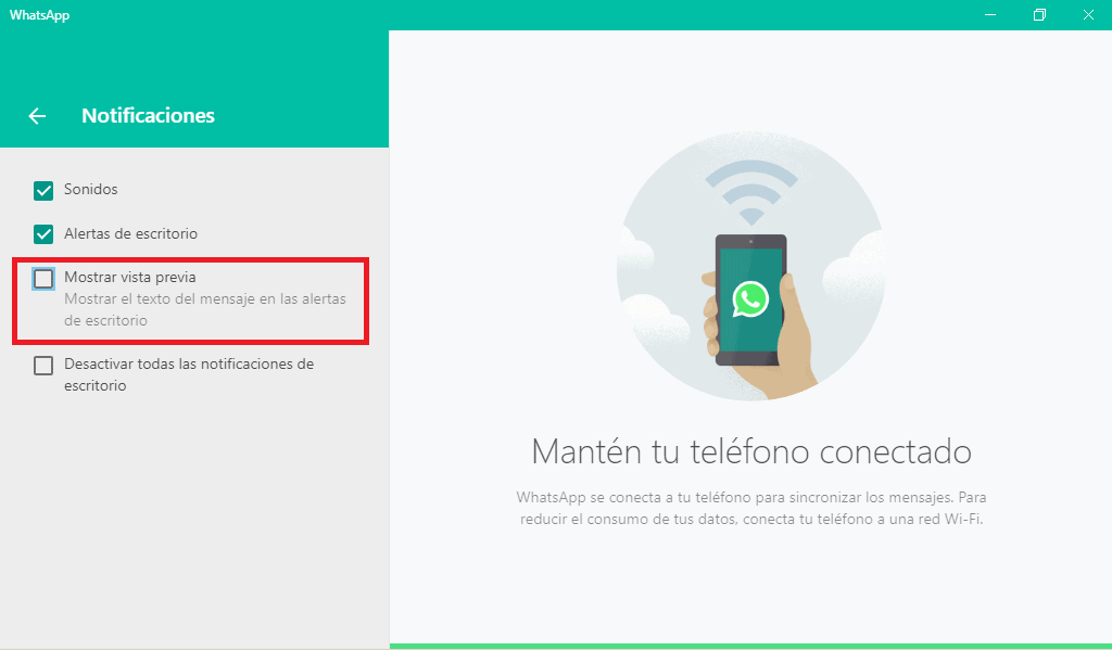 Ajuste de notificaciones en WhatsApp para PC