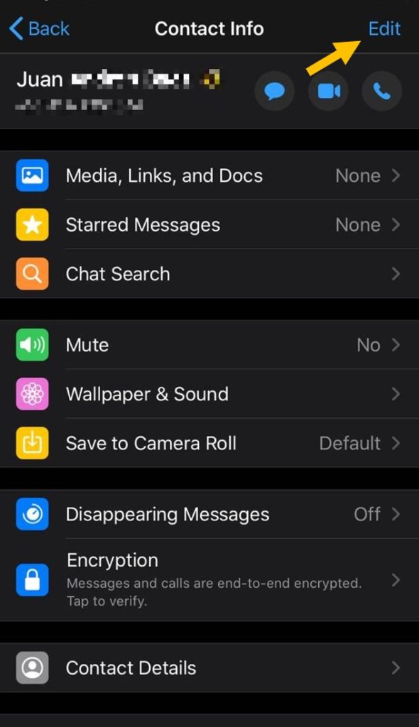 Cómo editar un contacto en WhatsApp desde el chat en iPhone 3