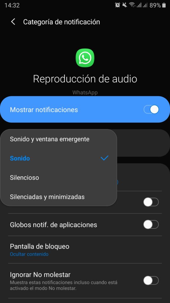 Ajuste del audio de las notificaciones de WhatsApp en Android