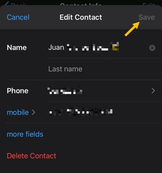 Cómo editar un contacto en WhatsApp desde el chat en iPhone 4