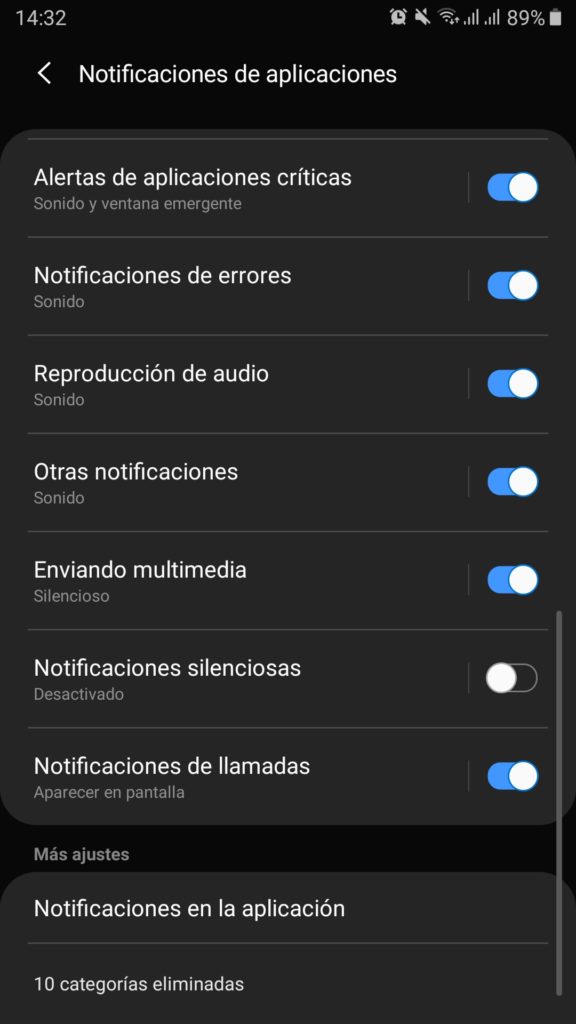 Opciones de ajuste de sonido para WhatsApp en Android