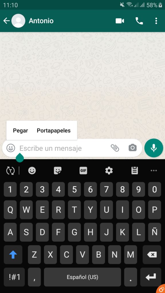 Opciones del campo de texto en WhatsApp para Android