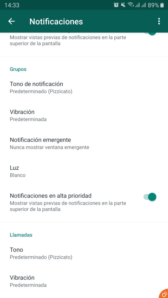 Ajuste de tono de notificación en WhatsApp para Android