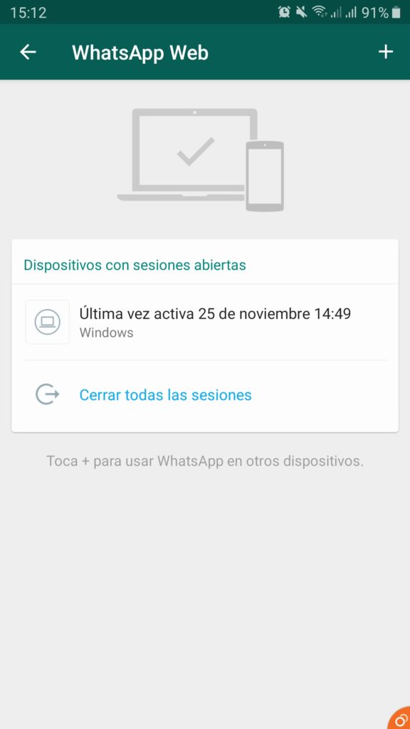 Opciones de WhatsApp Web en Android