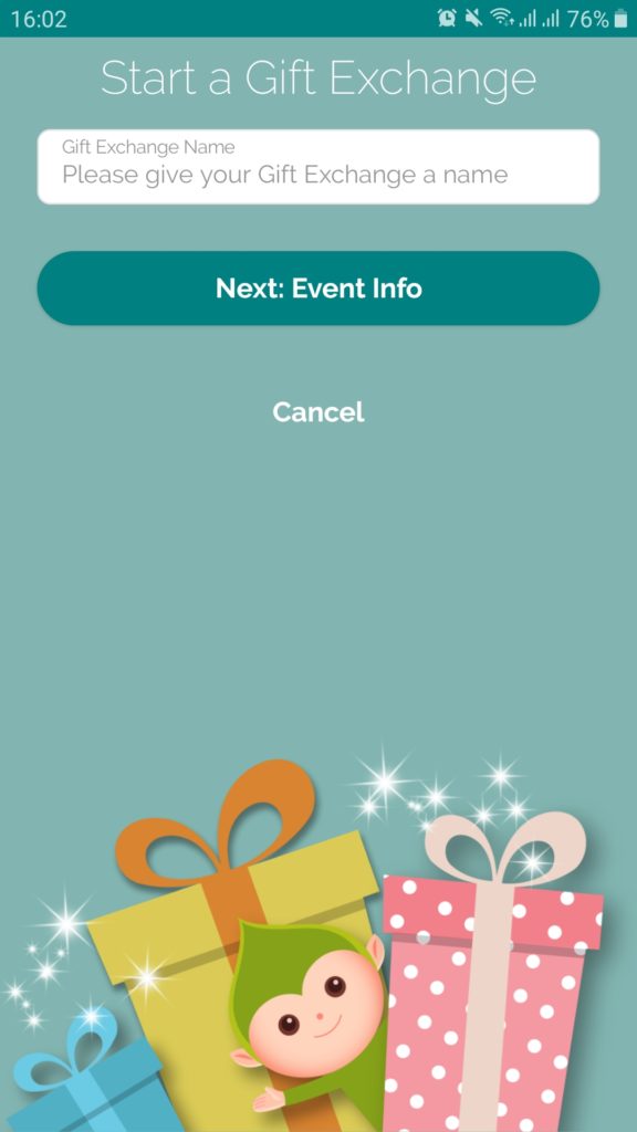 Opcion para crear un sorteo de amigo invisible en Elfster para Android