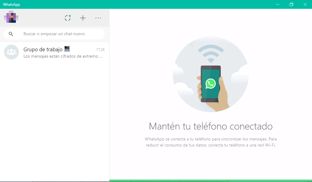 Interfaz de inicio de WhatsApp para PC