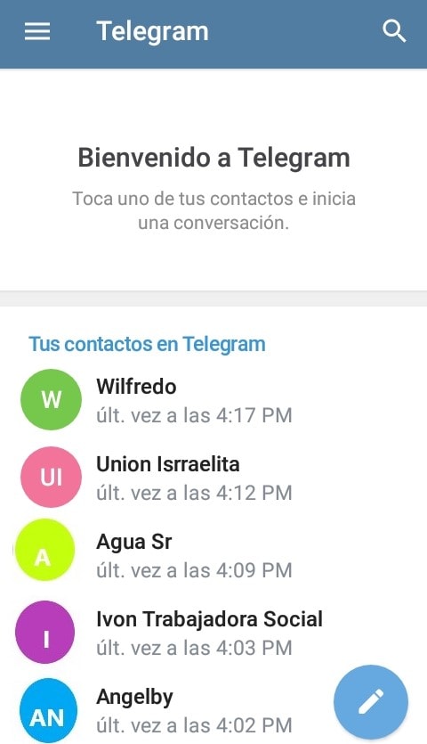 Primera pantalla de Telegram