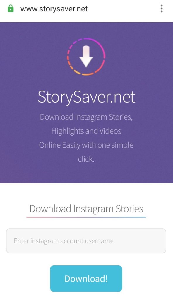 Vista de StorySaver,net en navegador desde dispositivo Android
