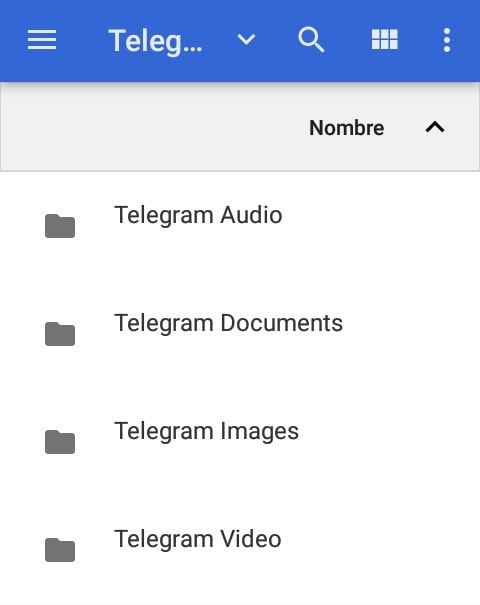 Menú de almacenamiento interno del Smarphone En donde estan los archivos de Telegram