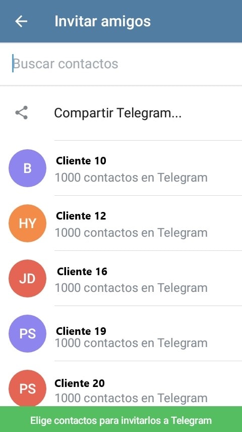 Menú de Telegram Invitar amigos