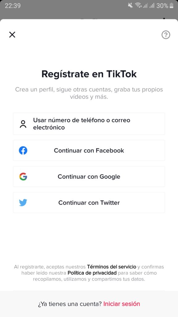 Métodos de registro en TikTok