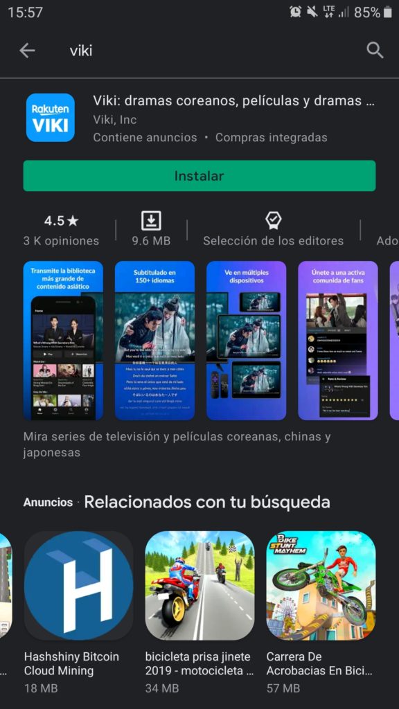 Rakuten Viki en la Play Store de Android