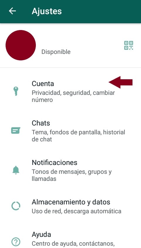 Menú Whatsapp Cuenta