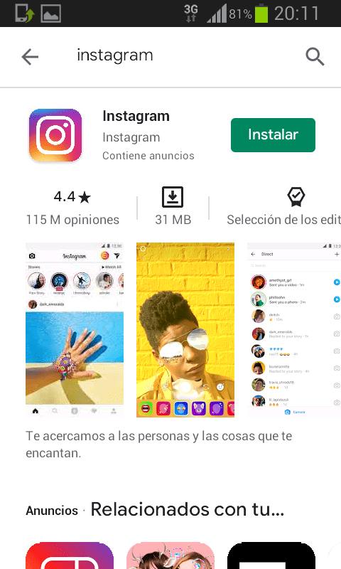 Instagram en la Play Store de Android