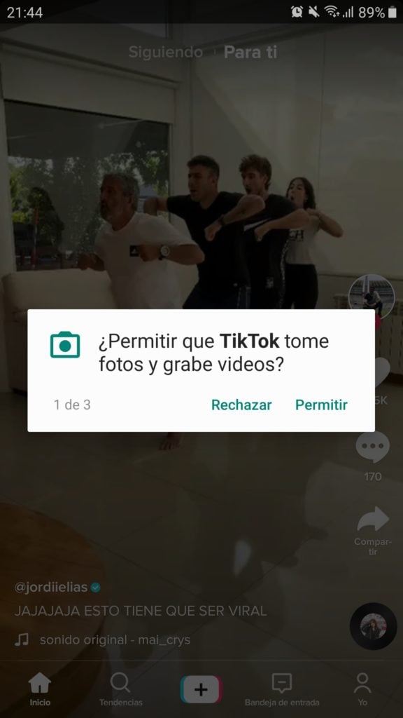 Permisos de TikTok en Android