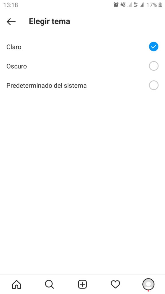 Desactivación del modo oscuro en Instagram para Android