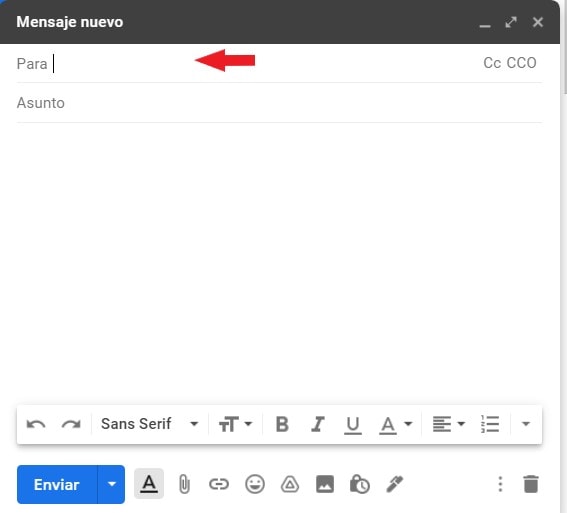 Menú Gmail en el ordenador