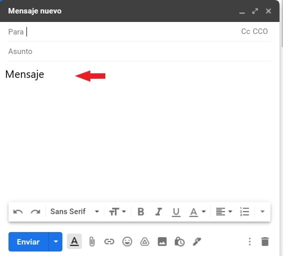 Menú Gmail en el ordenador