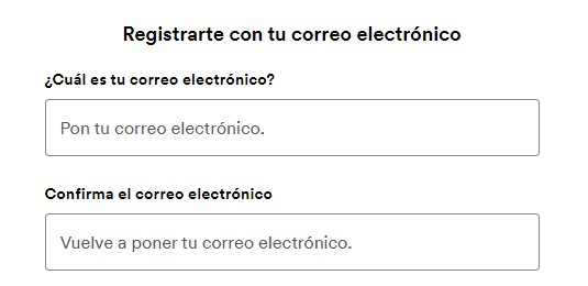 Pantalla de registro en Spotify