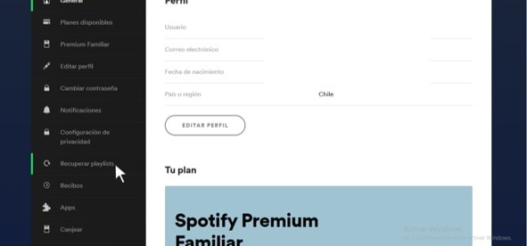 Pantalla de Spotify