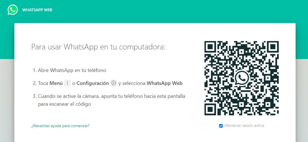 Pantalla de Whatsapp Web