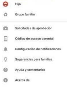 Menú app Google Family Link