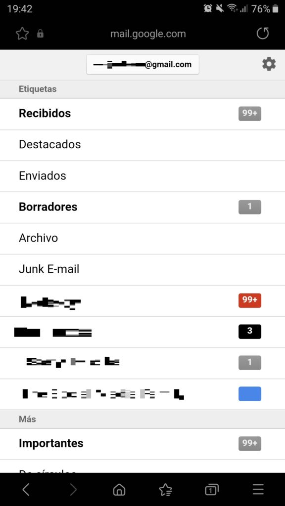 Menú de Gmail en Android